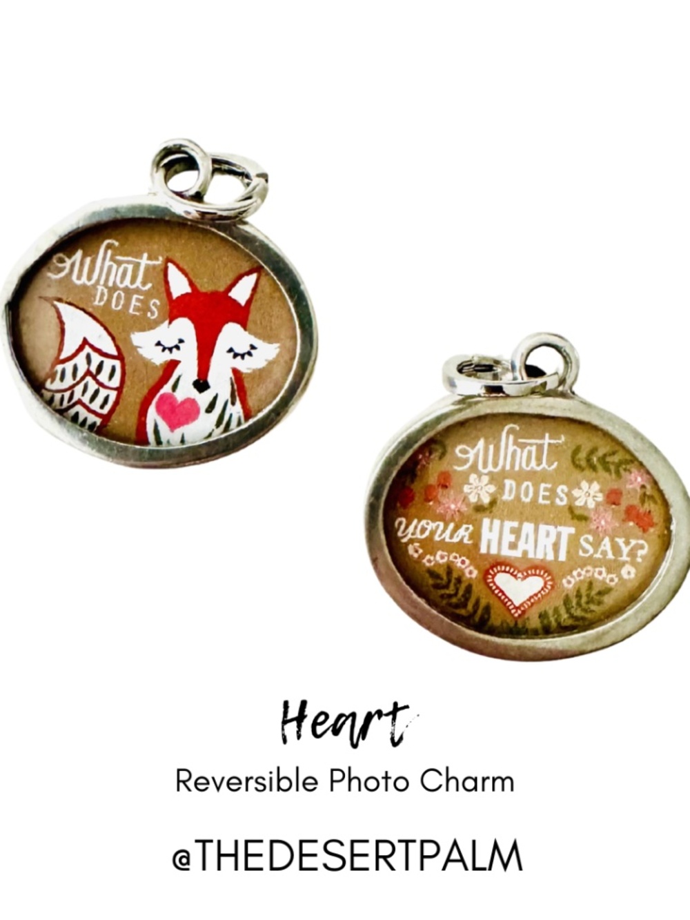 Fox Heart Reversible Charm | Whimsical Inspirational Photo Pendant